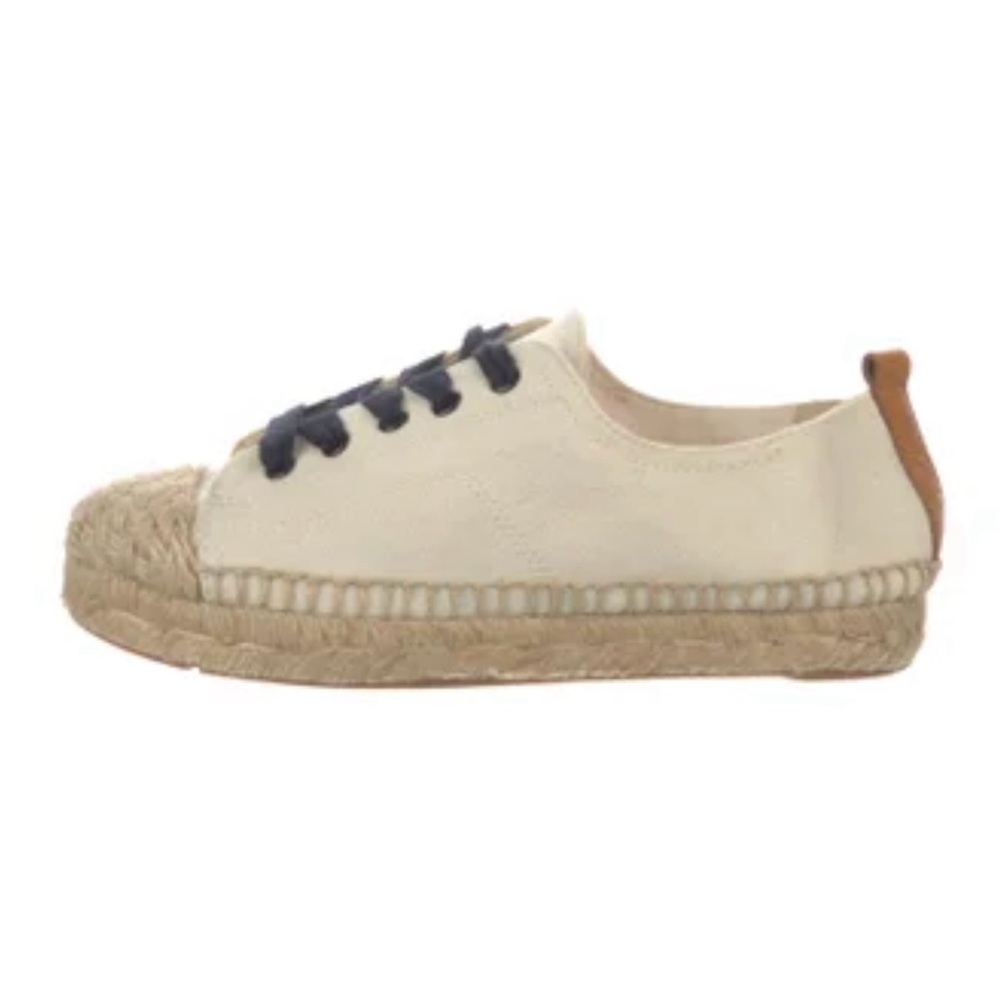 Tory Burch Women’s Espadrilles Canvas Lace Up Shoes Size 7.5 Cream Navy